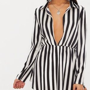 Black and white shirt dress.